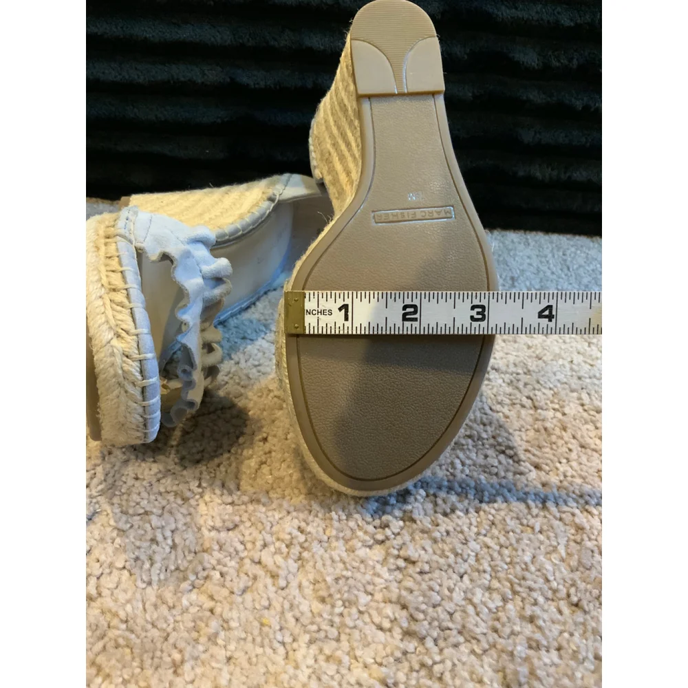 Women's Marc Fisher Light Blue Beige Espadrille Wedge‎ Sandals 7.5 Ruffled Strap